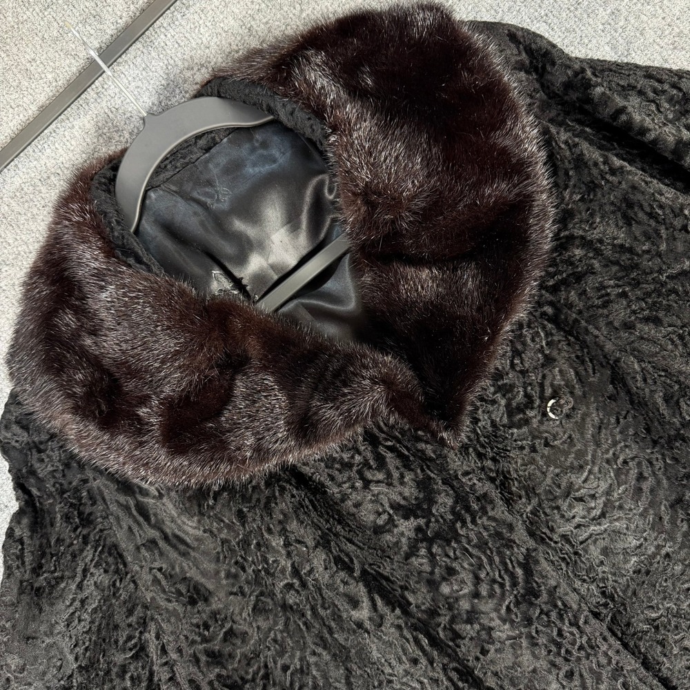 Vintage Persian Lamb Fur Jacket Black Mink Collar Karakul Coat Fur Label Tag